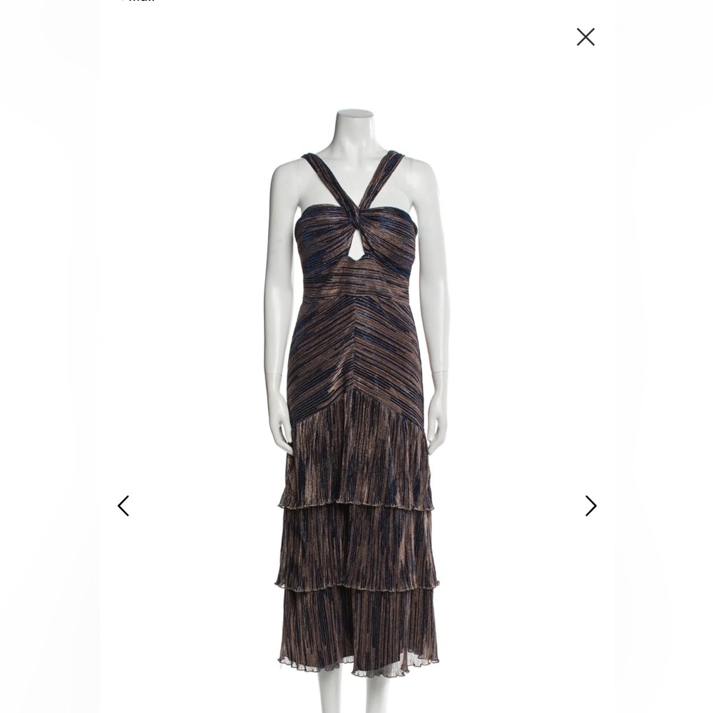 SAYLOR Navy and Gold Tiered Midi Dress